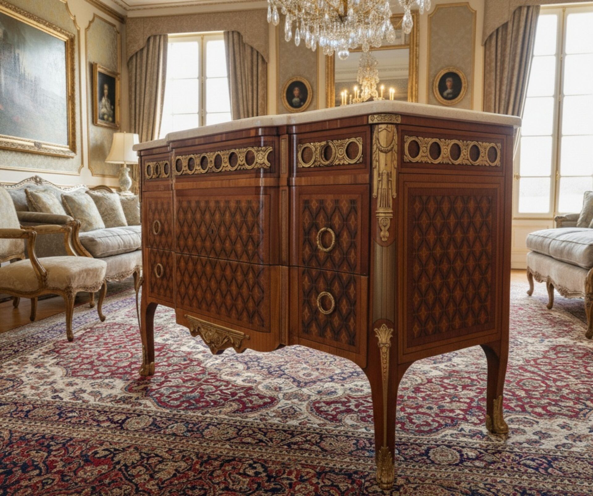 Louis XV-XVI transitional commode, Jean Henri Riesener style