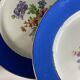 6 blue antique earthenware plates with flowers and gilding from Saint Amand Hamage.