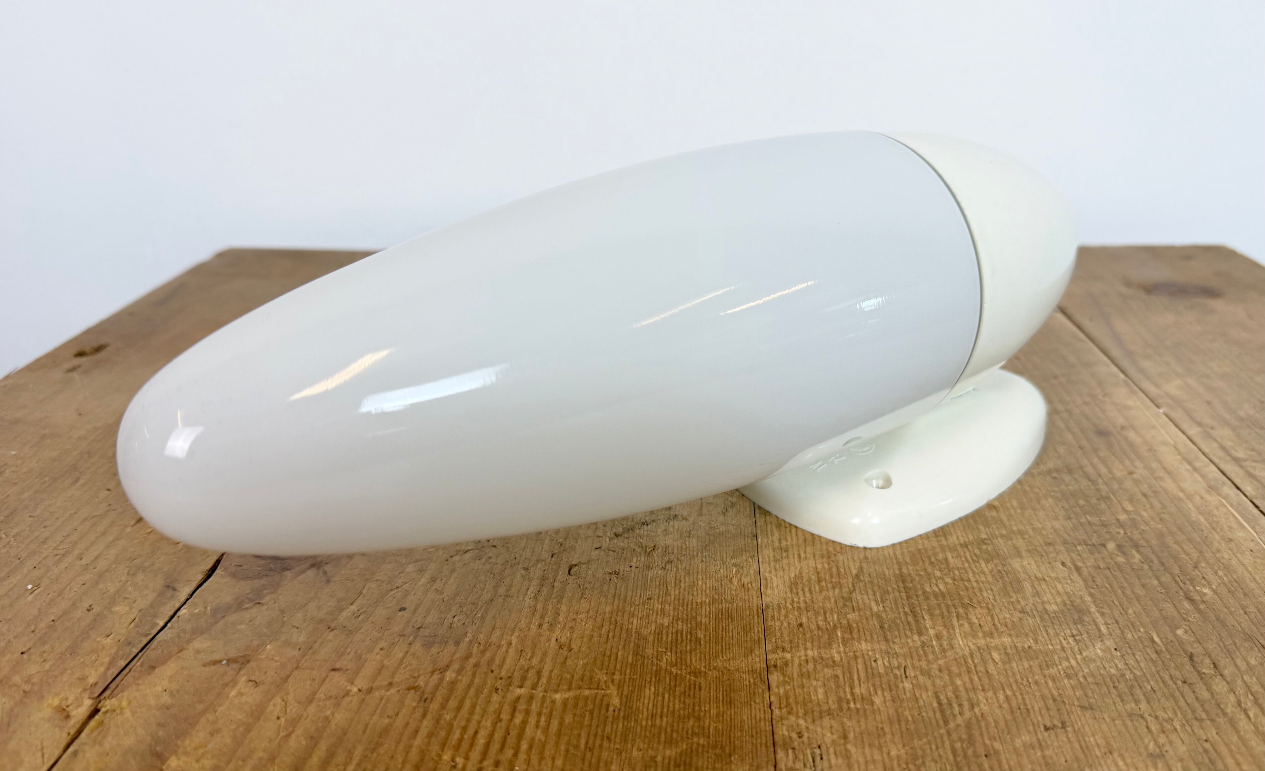 Industrial White Bakelite Wall Light with Milk Glass, 1950s