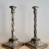 Pair of twisted column candlesticks in silver metal