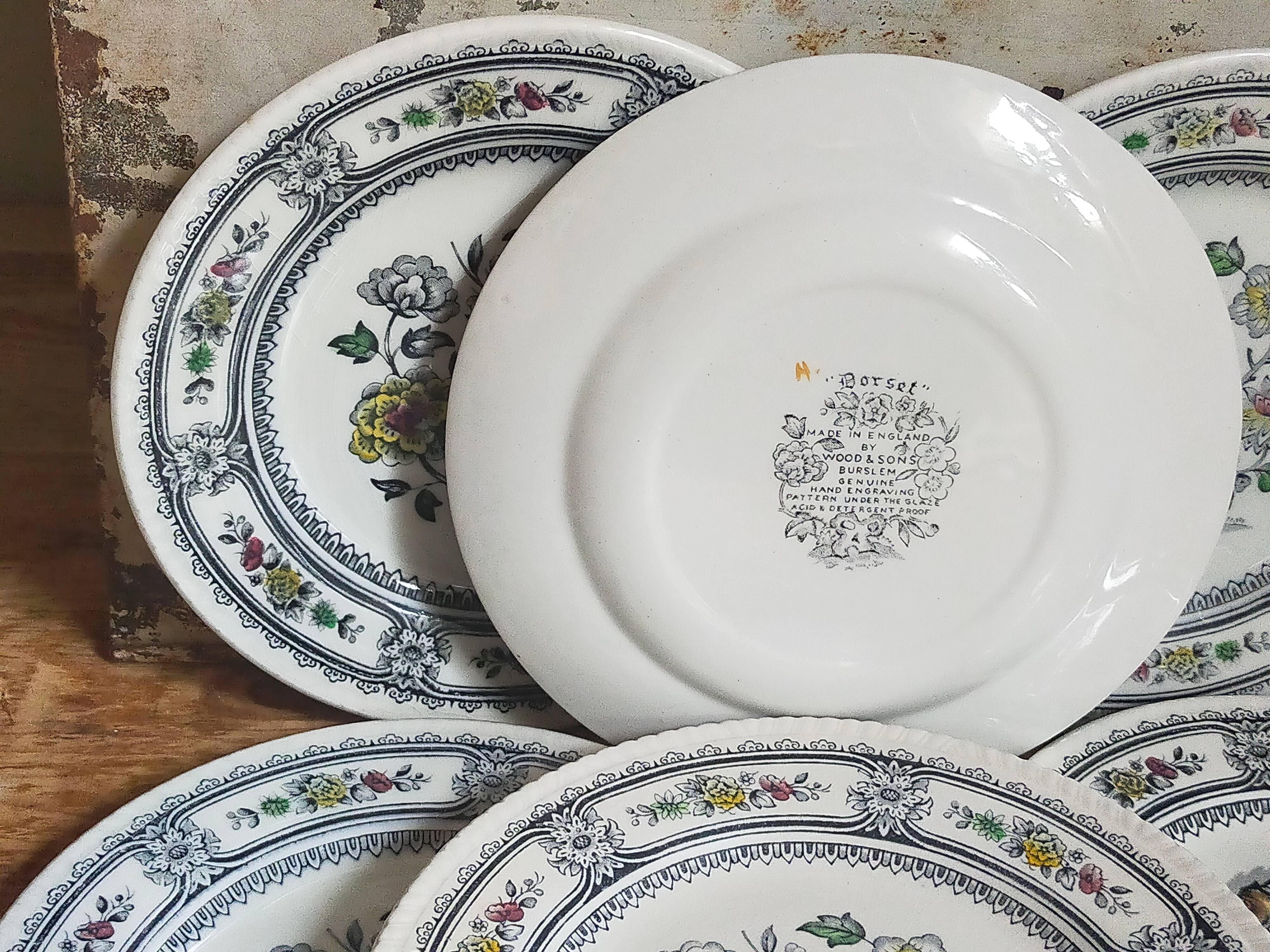 Six English porcelain dessert plates WOOD & SONS Dorset service