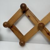 Cloakroom Wall-mounted pine coat rack with 7 vintage Scandinavian hooks