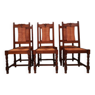 6  art deco straw oak chairs