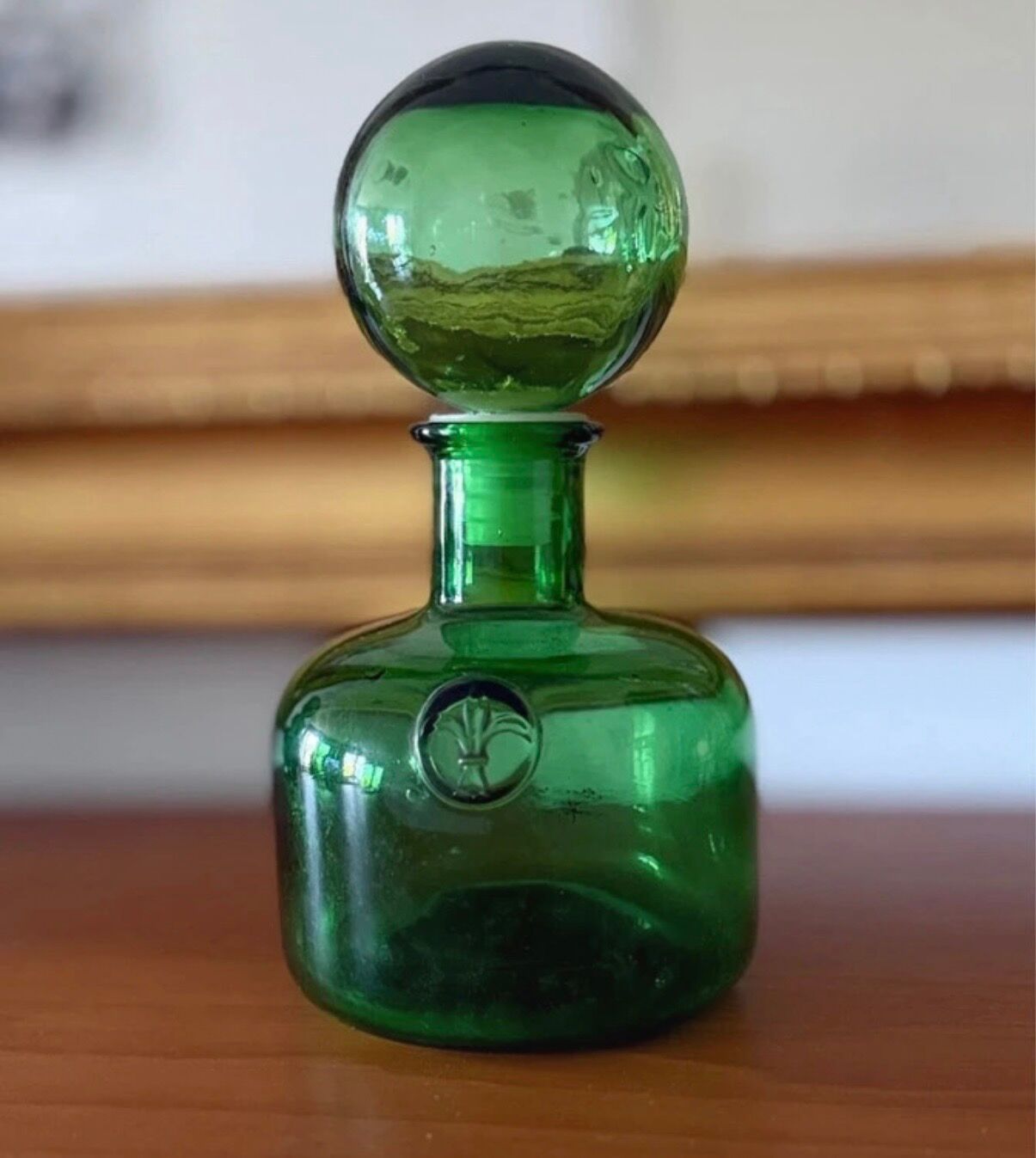 Carafe, decorative emerald green glass bottle Empoli - 1960s