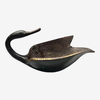 Vintage patinated cast bronze ashtray in the shape of a swan by pal -bell