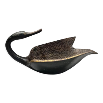 Vintage patinated cast bronze ashtray in the shape of a swan by pal -bell