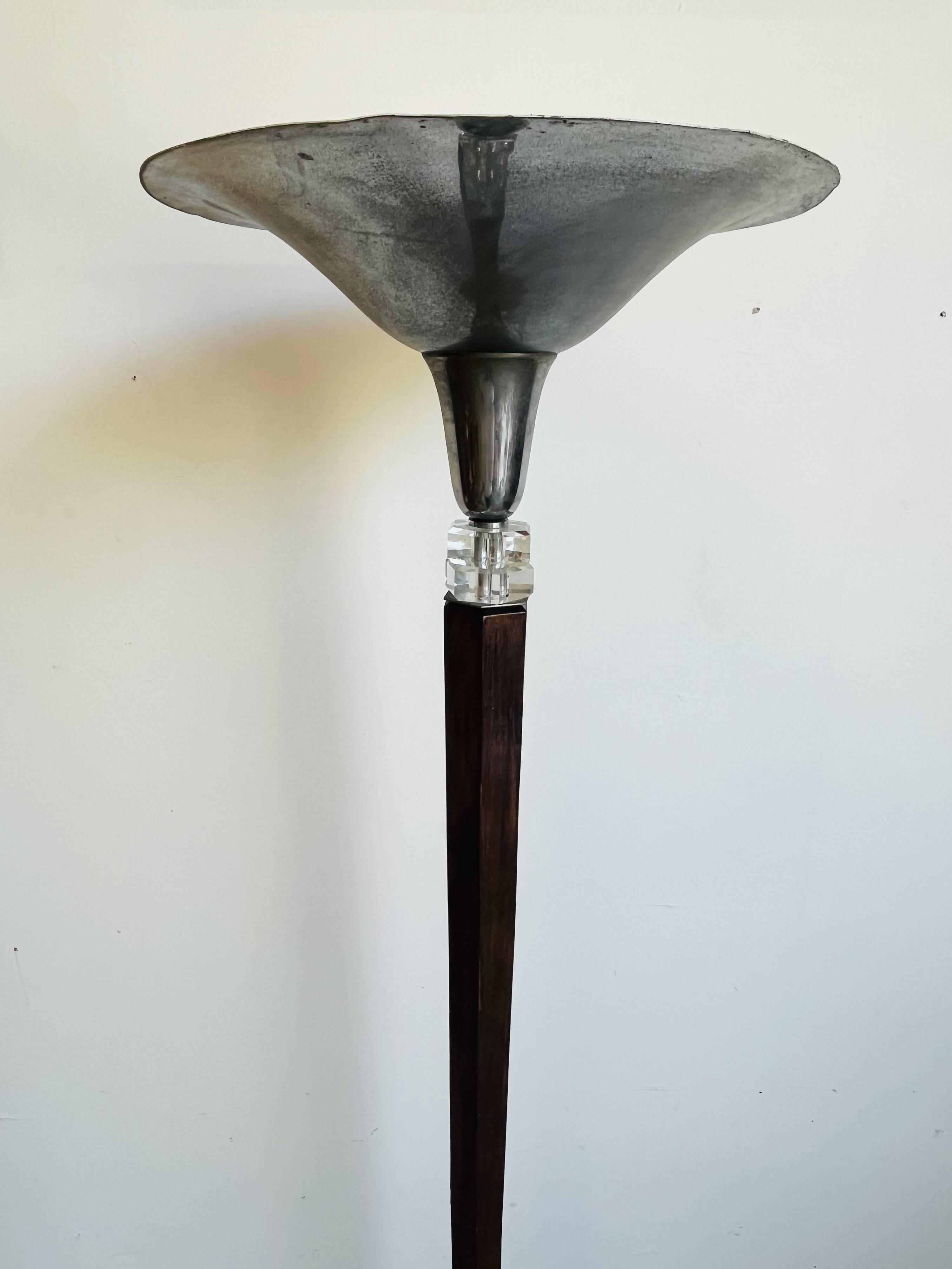 Art Deco floor lamp in wood and chromed metal – 1930s