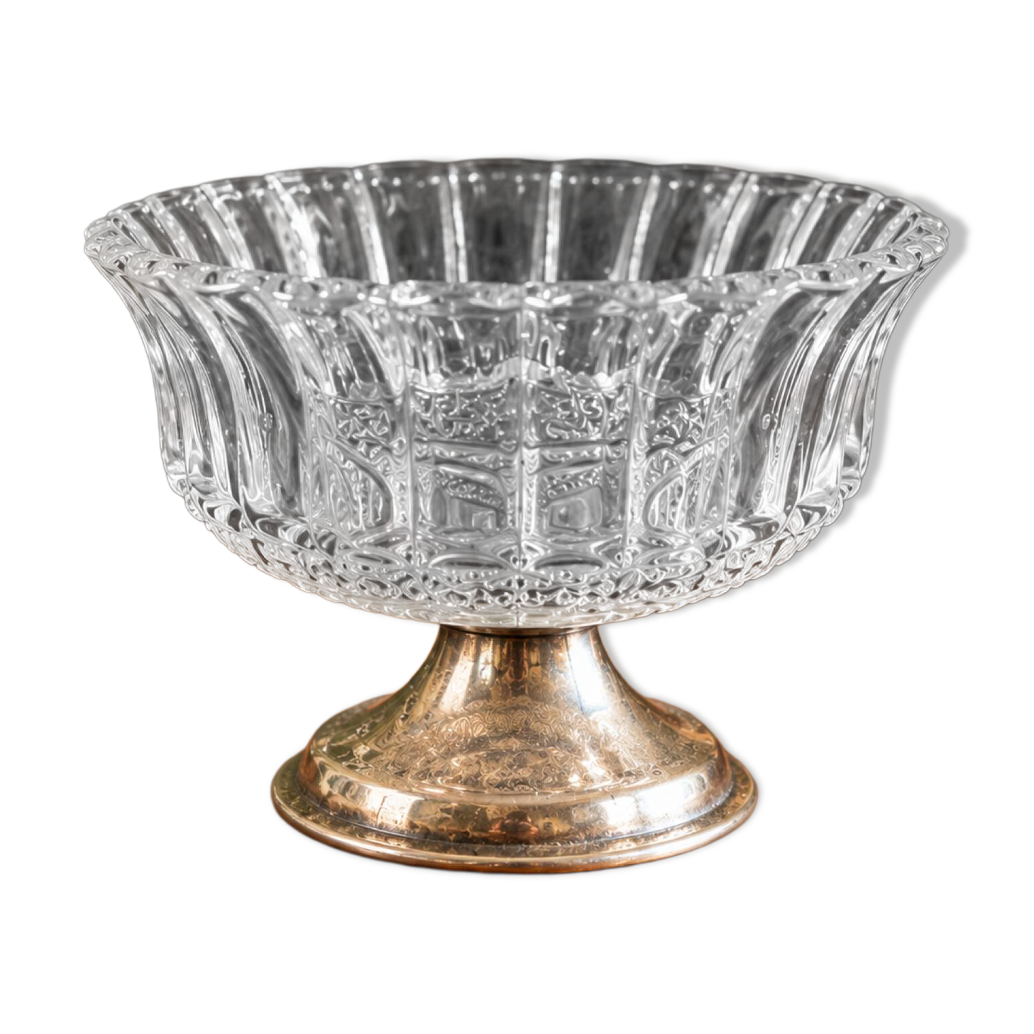 Small vintage footed bowl – worked glass & silver-plated metal