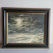 Huile sur Panneau P. Scherer Paysage Marin Clair de Lune