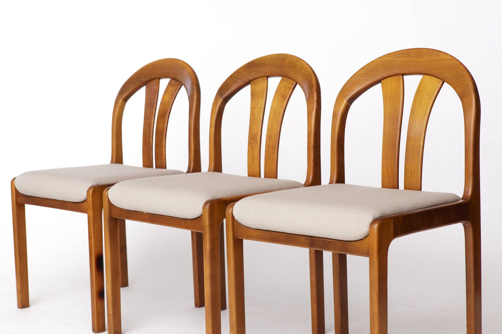 Set of 4 Vintage Dining Chairs by Lübke – Germany 1970s – Cherrywood & Grey