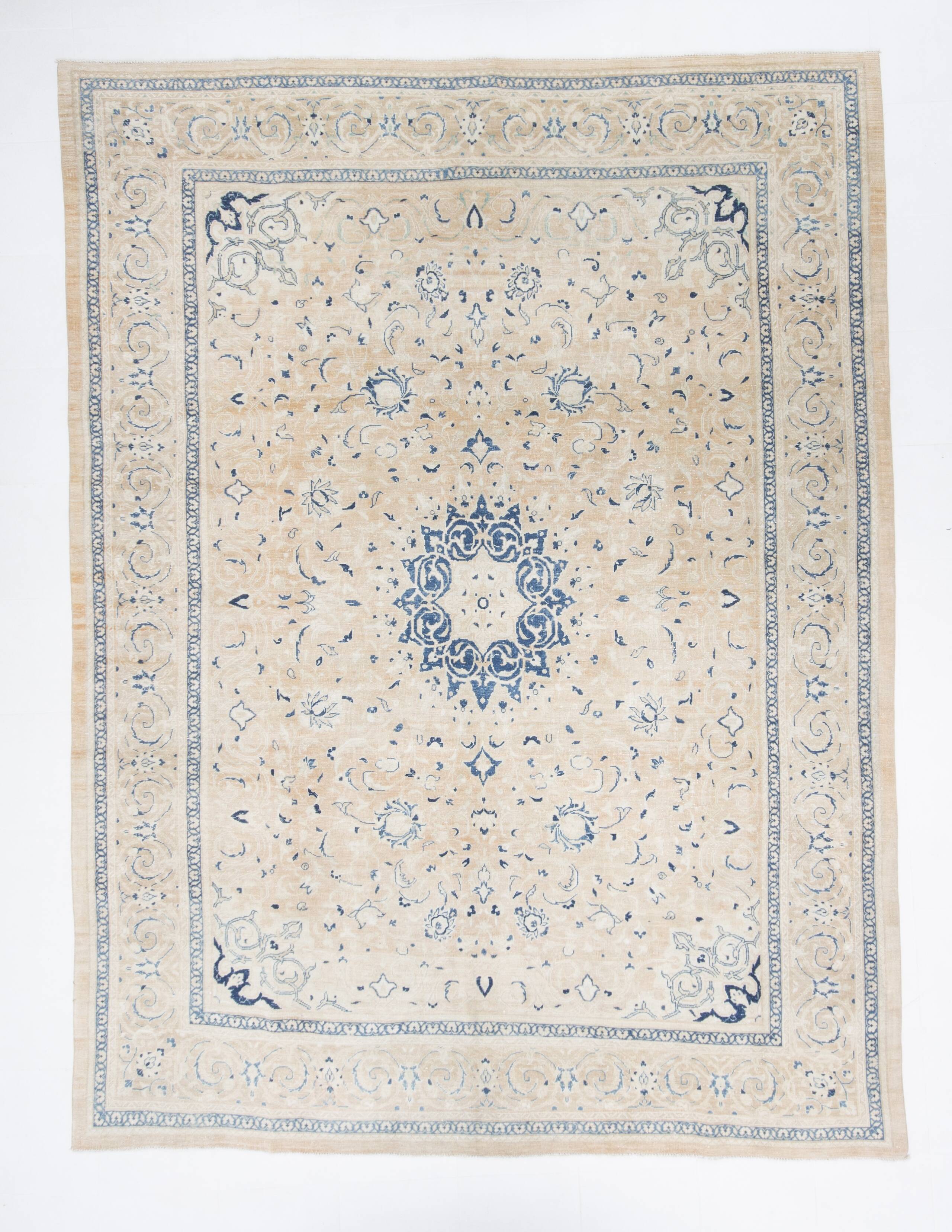 Grand Tapis Persan Ancien – Motifs Médaillon, Laine Nouée Main, 289x376 Cm