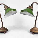 Pair of Unique 1920's Enamel & Cast Iron Desk Lamps, Czechoslovakia