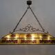 Lustre suspendu rustique en fer forgé peint à la main et en verre, années 1960