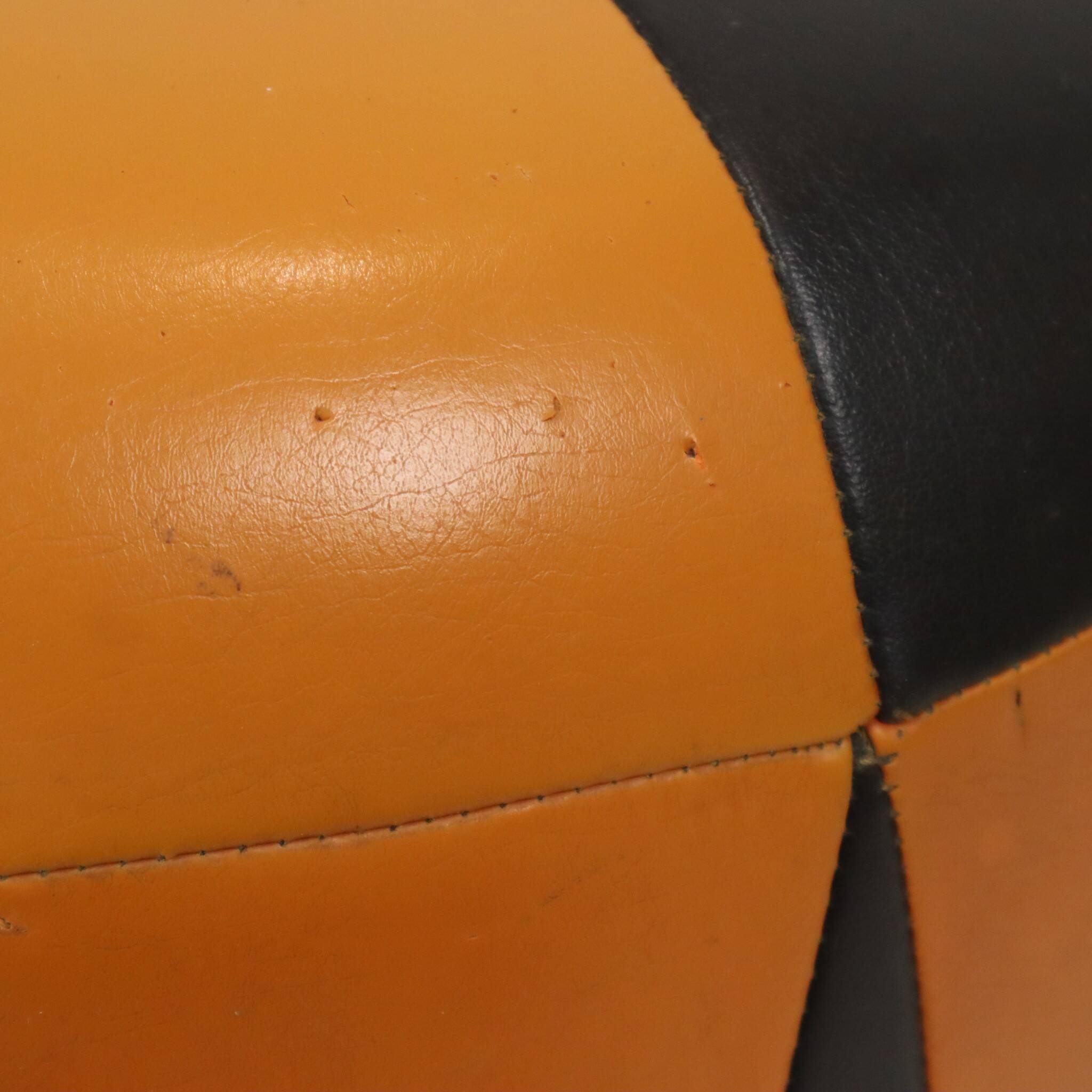 Round Vintage Pouf, Orange and Black Faux Leather (Skai), 1960s