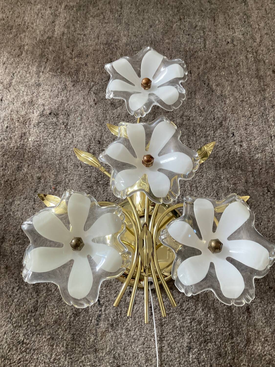 Pair of vintage golden sconces and lucite flowers