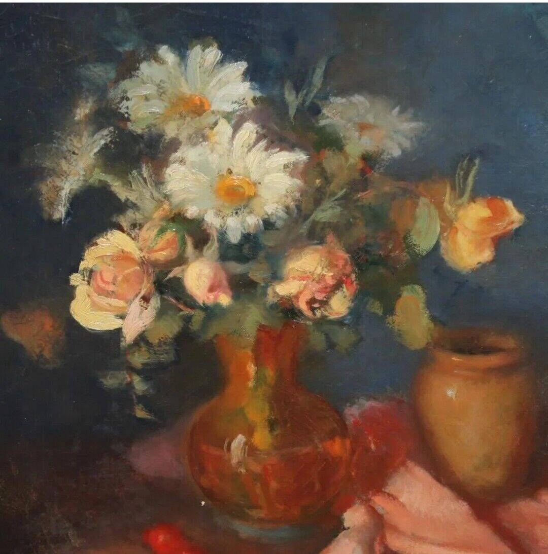 Vintage Impressionist Floral Still Life Oil Painting