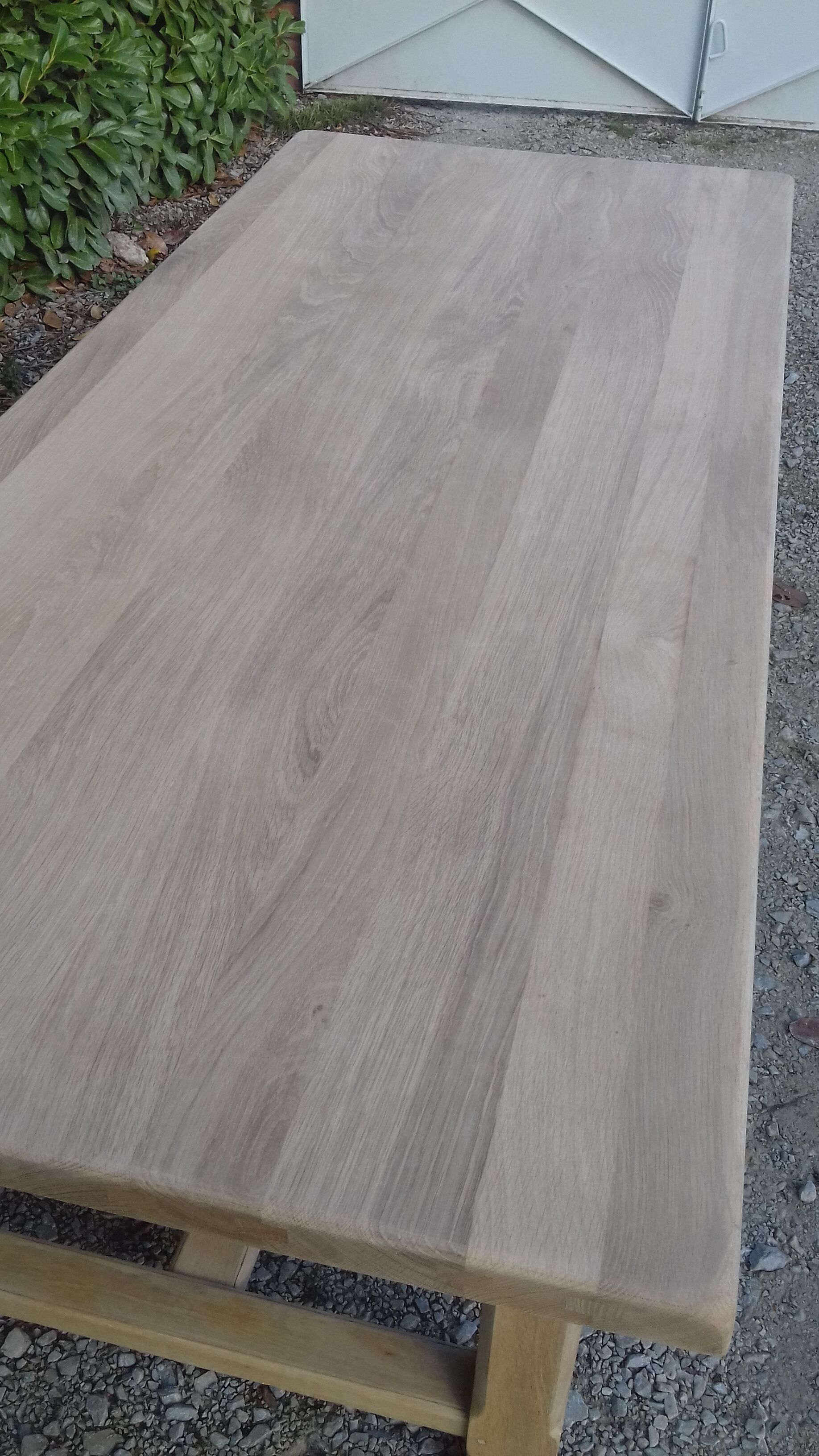 Solid oak farm table 2 extension cords raw wood