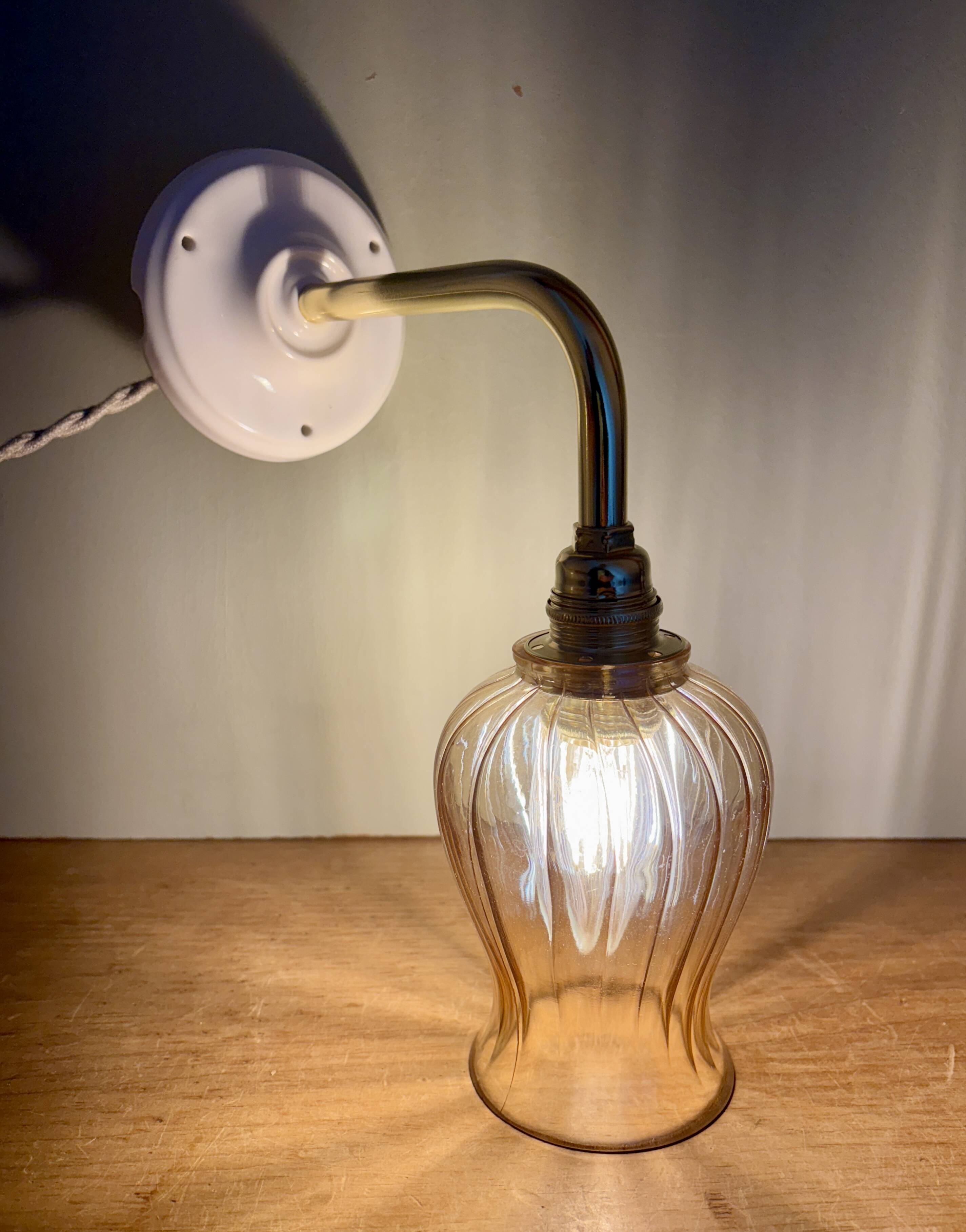 Vintage tulip angled wall light in amber glass