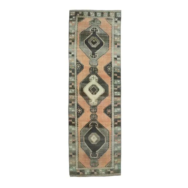Vintage Turkish hand-knotted runner 112x358
