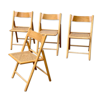 Set of 4 wooden folding chairs, 70s