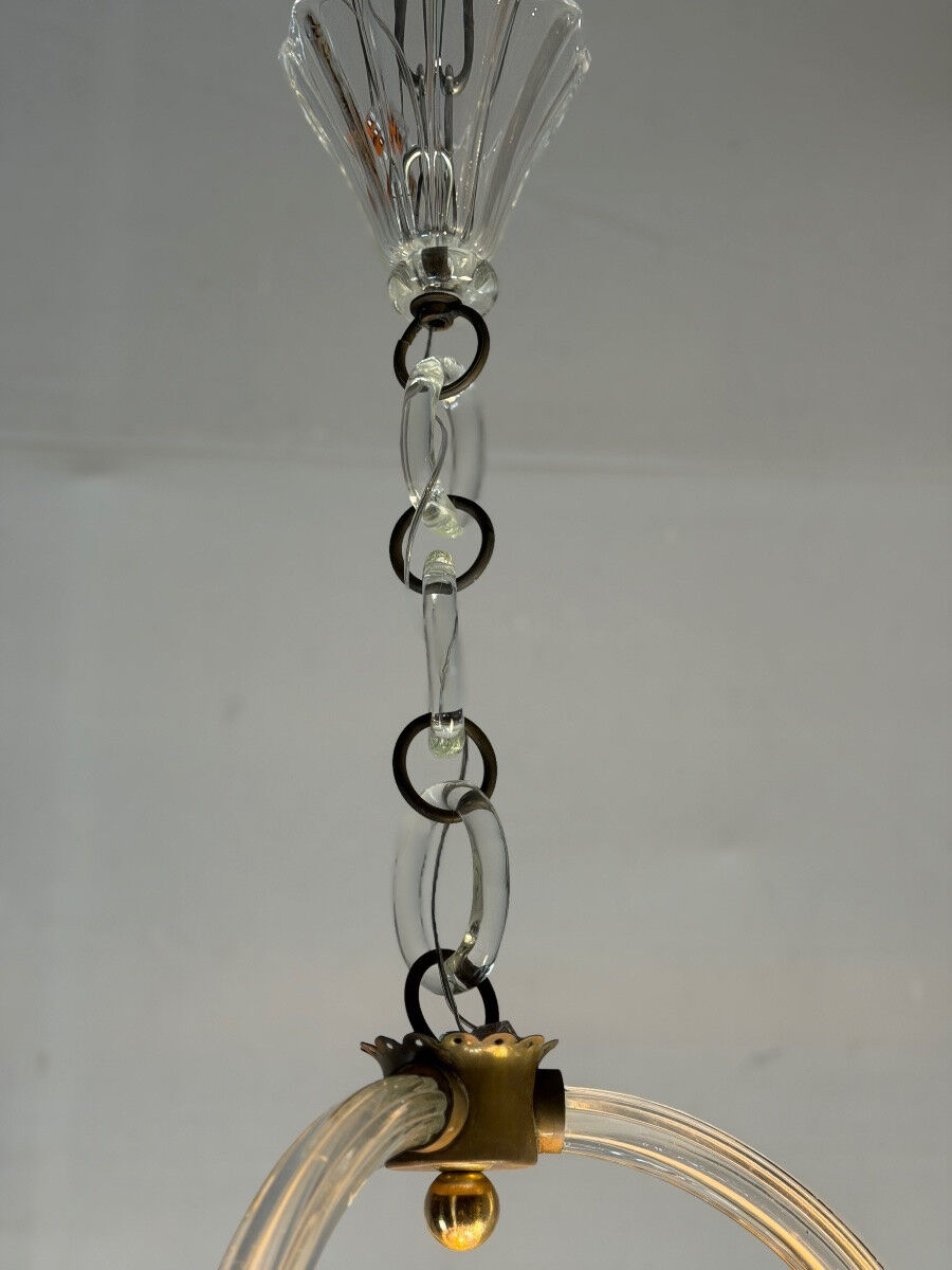 Lustre vénitien en verre de Murano suspendu à une chaîne de verre, vers 1940