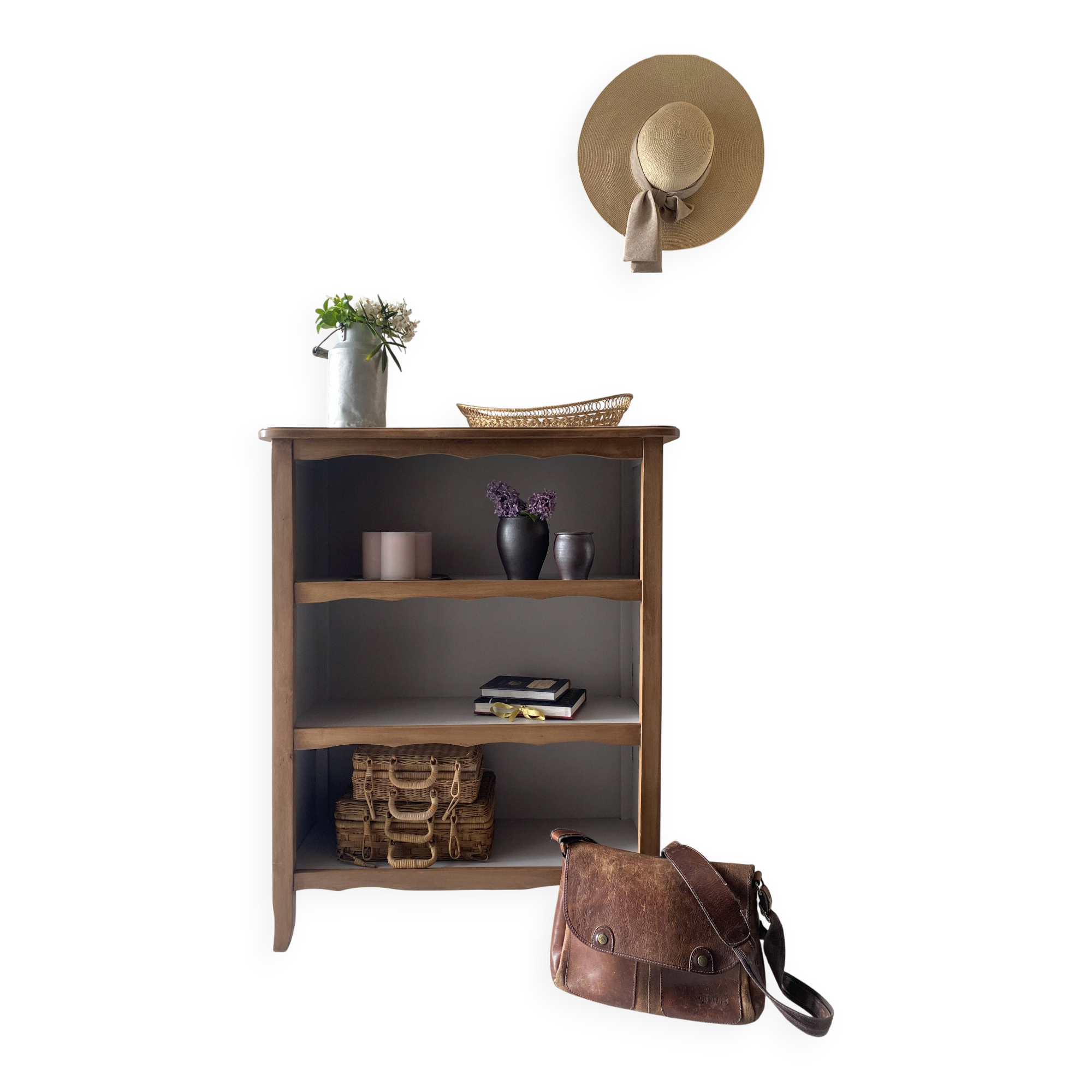 Refurbished vintage Bibus - Natural wood and taupe paint