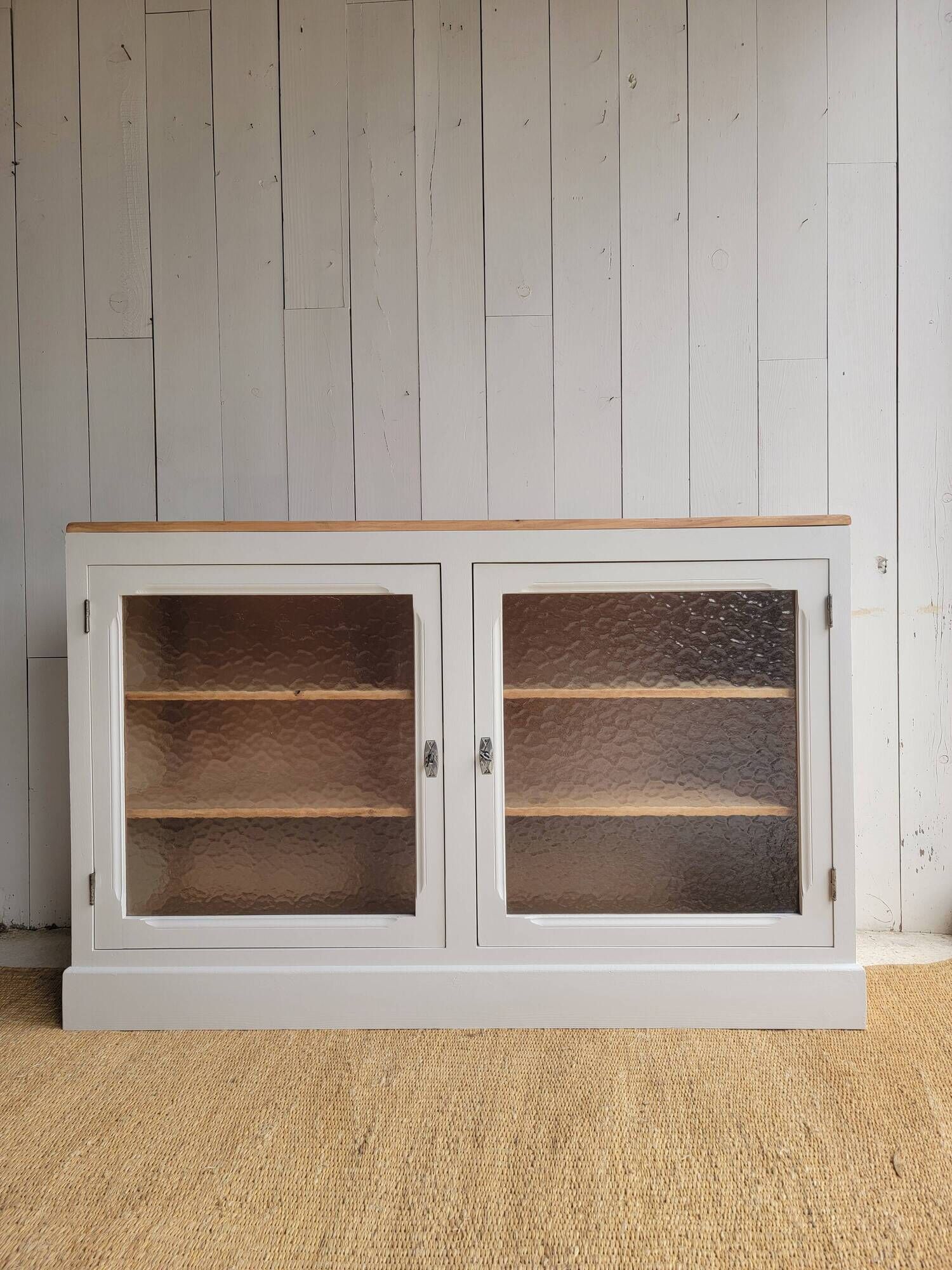 Beige glass and wood sideboard