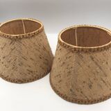 Pair of vintage burlap and braid lampshades
