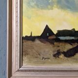 Mid-Century Modern Swedish "Yellow Skies" Vintage Landscape Oil Painting, Framed