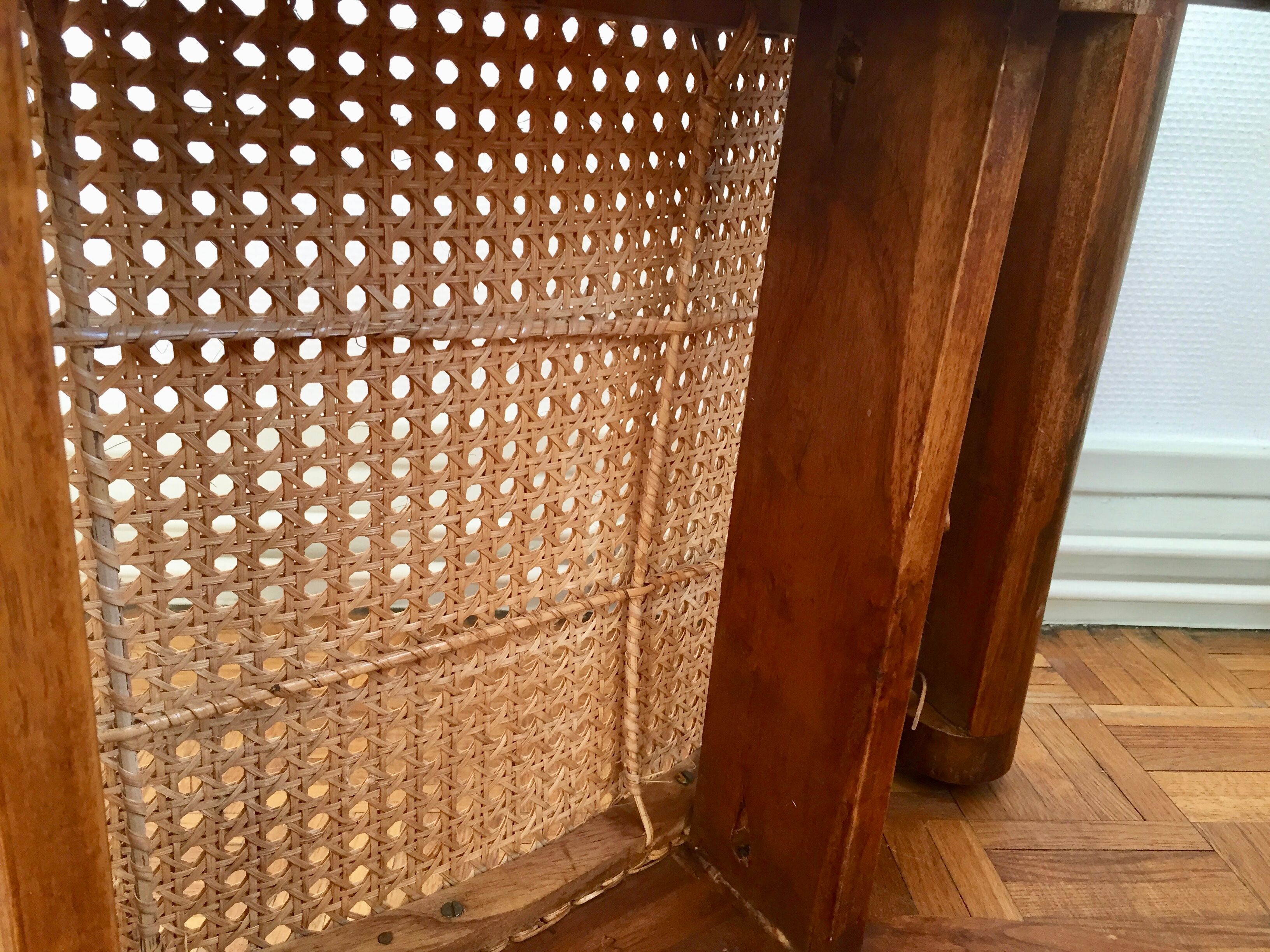 Colonial footstool, foot caned teak