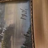 Peinture à l'huile sur toile, paysage,  signé.