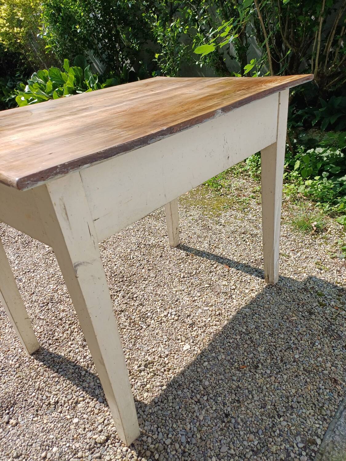 Wooden farmhouse table