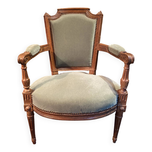 Fauteuil cabriolet velours vert d'époque XVIIIe Louis XVI