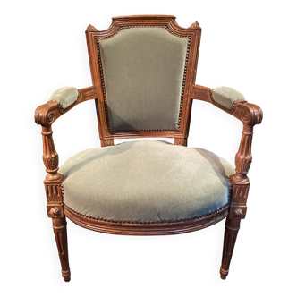 Fauteuil cabriolet velours vert d'époque XVIIIe Louis XVI