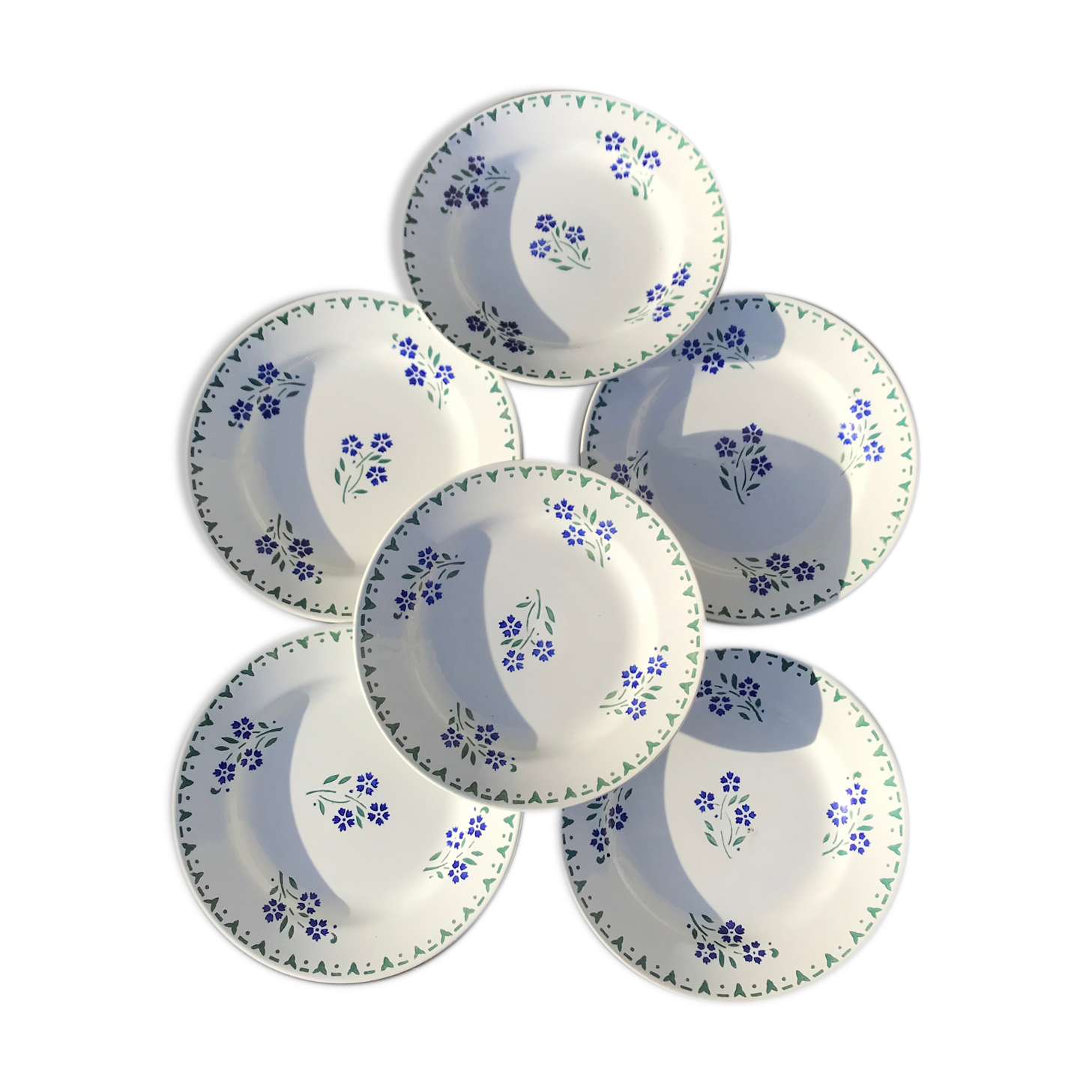 6 assiettes plates bleuets porcelaine opaque de gien