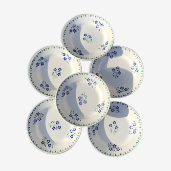 6 flat blueberry plates opaque porcelain from gien