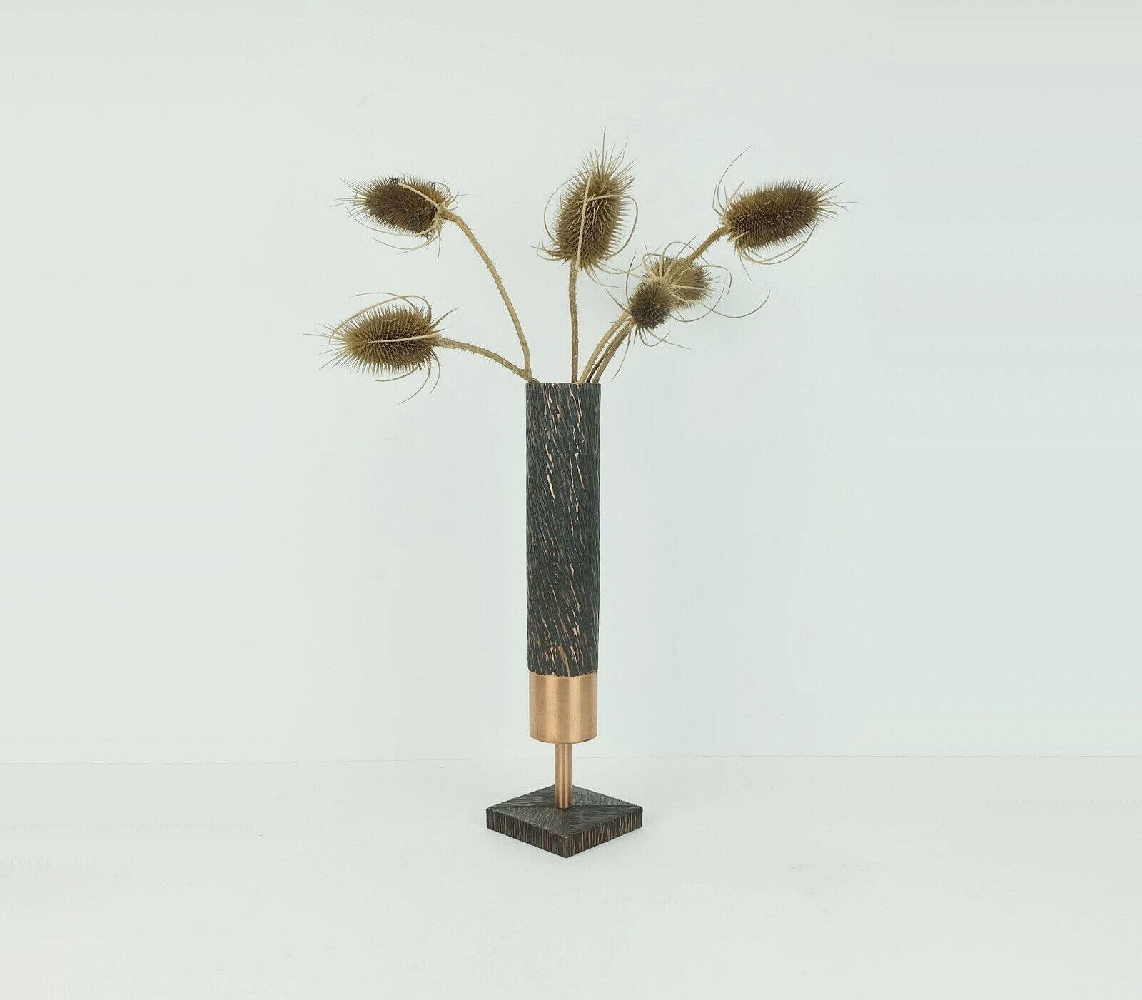 Footed copper vase brutalist minimalist design 1960s ikebana flower vase