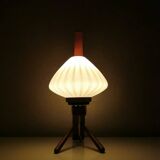 Vintage wooden tripod lamp with pleated glass lampshade, 1970