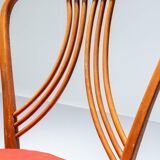Set of 4 dining chairs in blond wood and faux leather red Italy 1950s