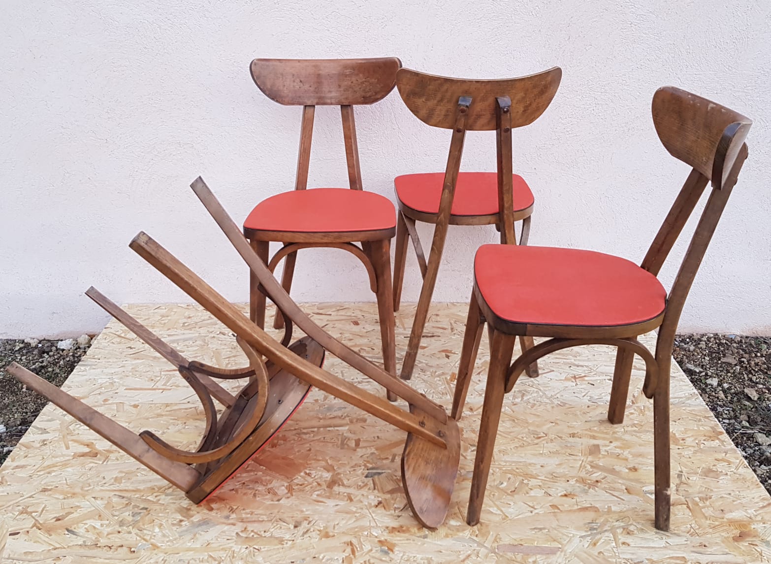 4 chairs Bistro/banana style Luterma sitting vintage Red