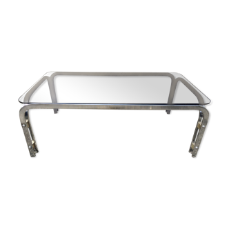Vintage coffee table smoked glass and chrome 70