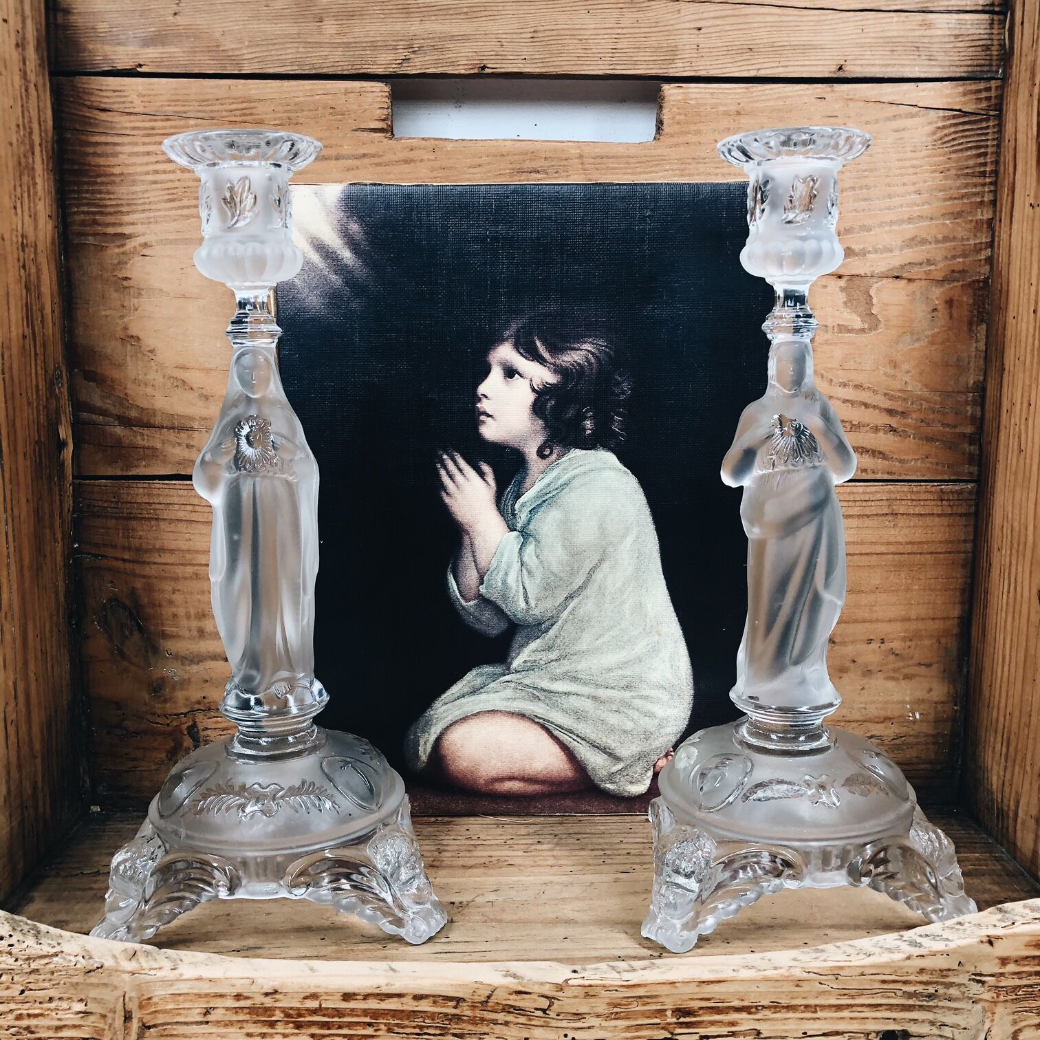 Duo of religious candle holders Val Saint Lambert – Circa 1900