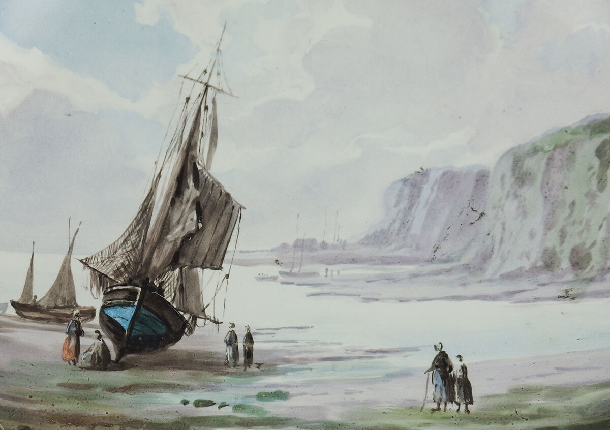 Montereau earthenware dish"Maritime landscape"