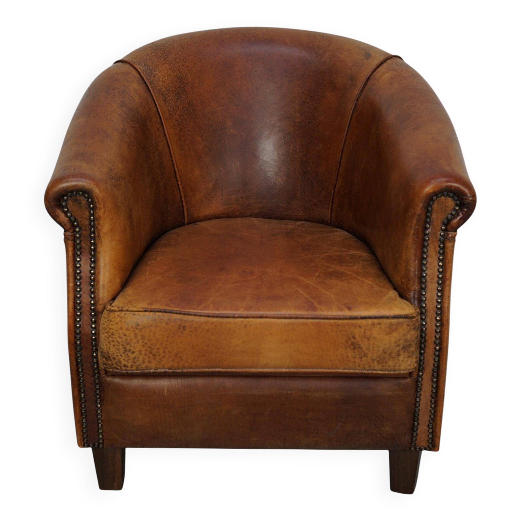 Vintage Dutch Club Chair in Cognac Leather