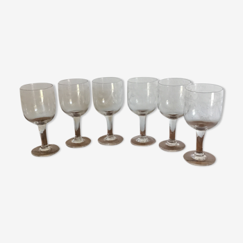 Set de 6 verres à pied en verre soufflé 19ème