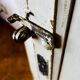 Old factory lacquered pine locker from early 20th century France.