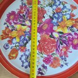 Vintage Metal Tray with Vibrant Floral Pattern
