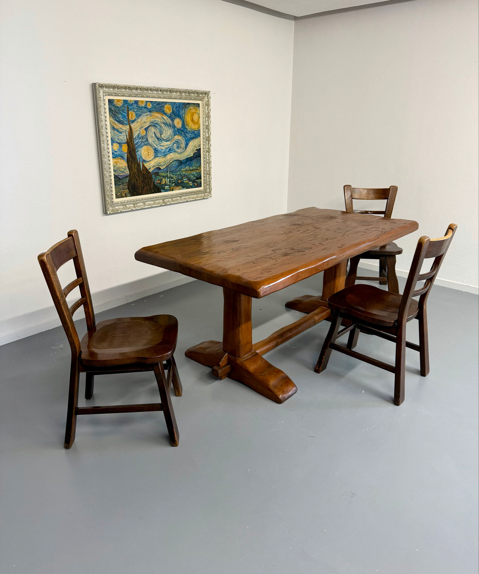 Monastery farmhouse table in thick solid oak, vintage 1960s.