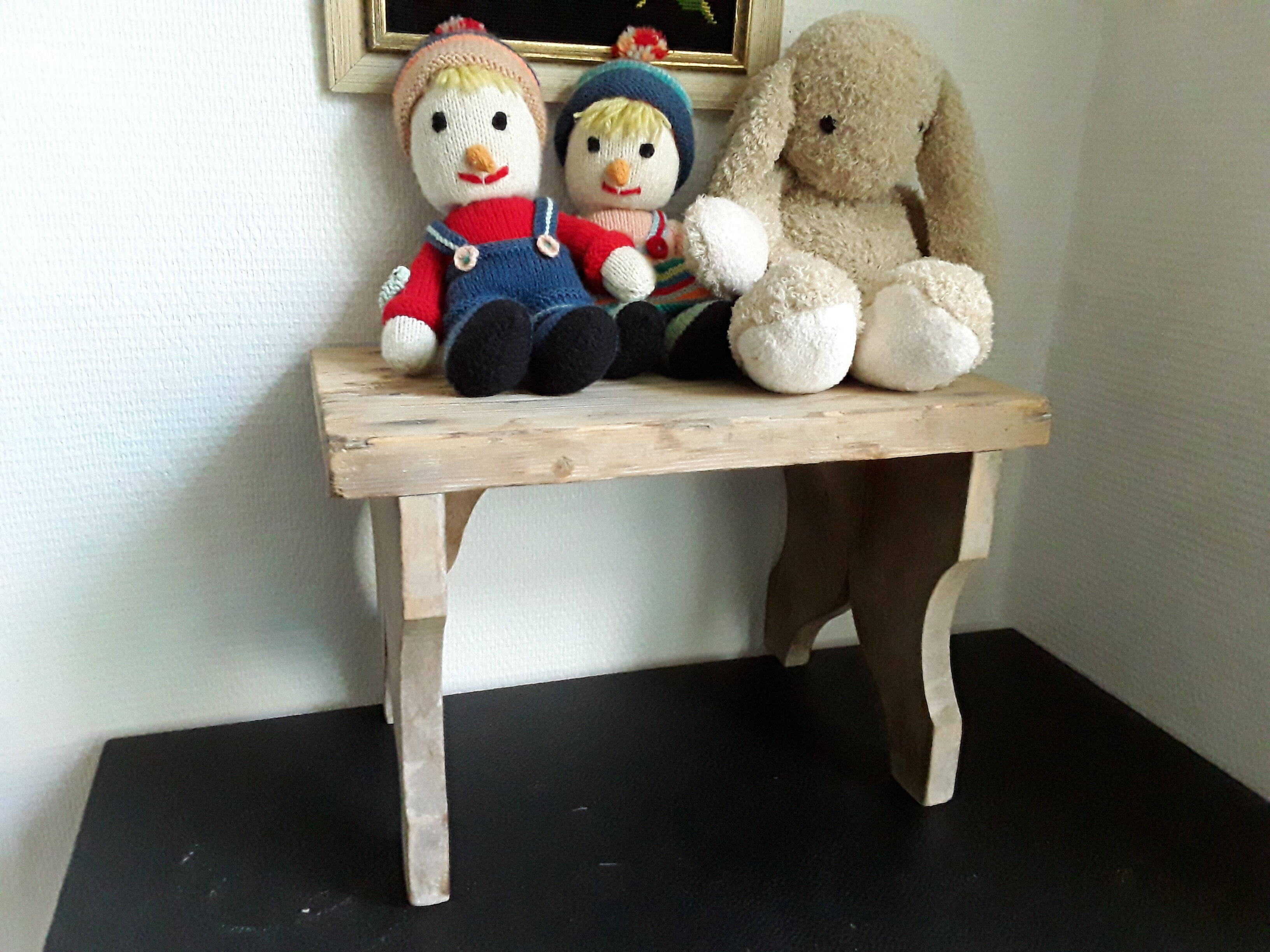 Antique bench stool in solid wood