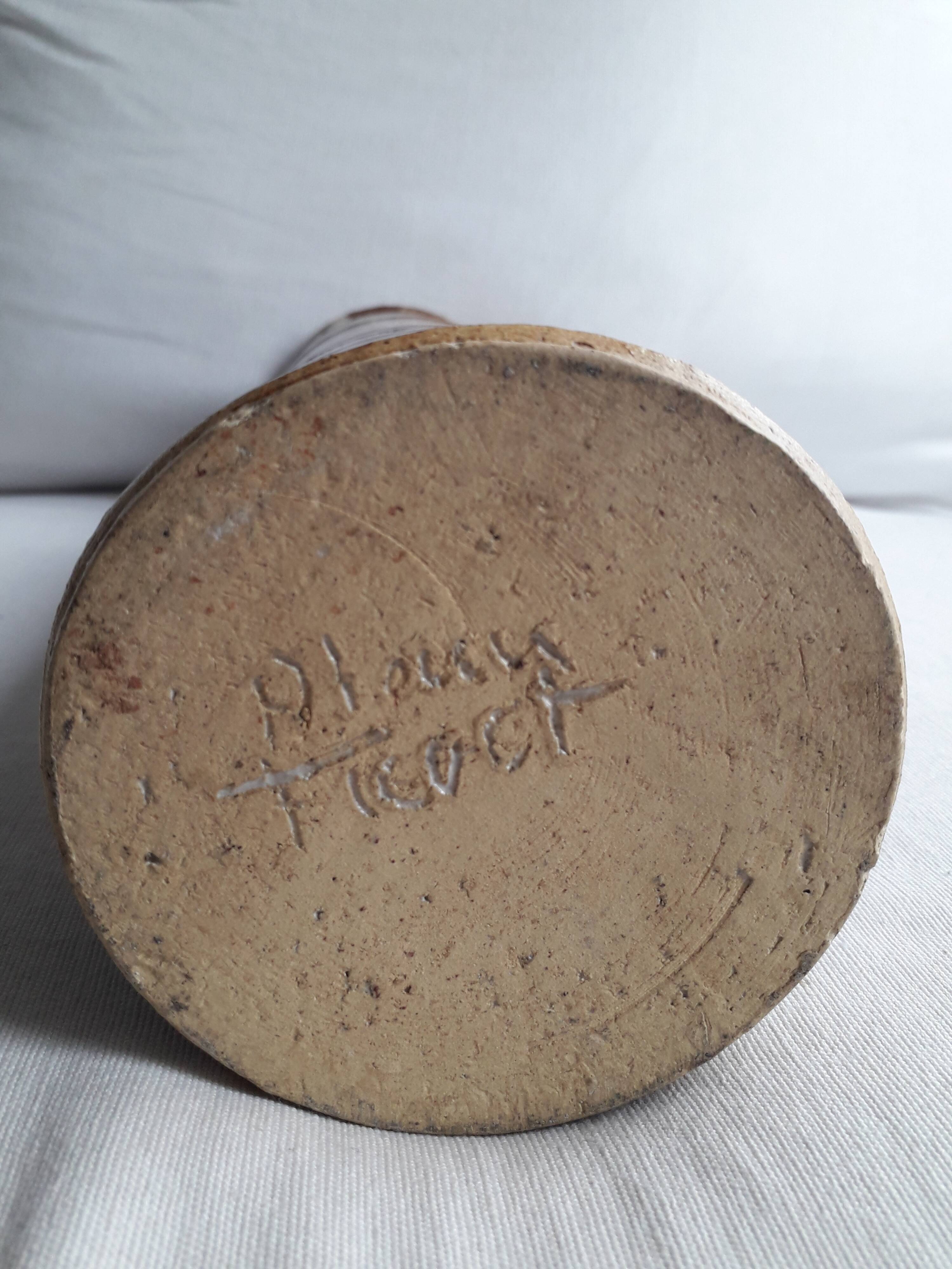 Vintage stoneware vase with naive decor